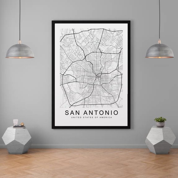 San Antonia Texas USA City Map Minimalist Home Travel Wall Art Poster , Poster Print Only