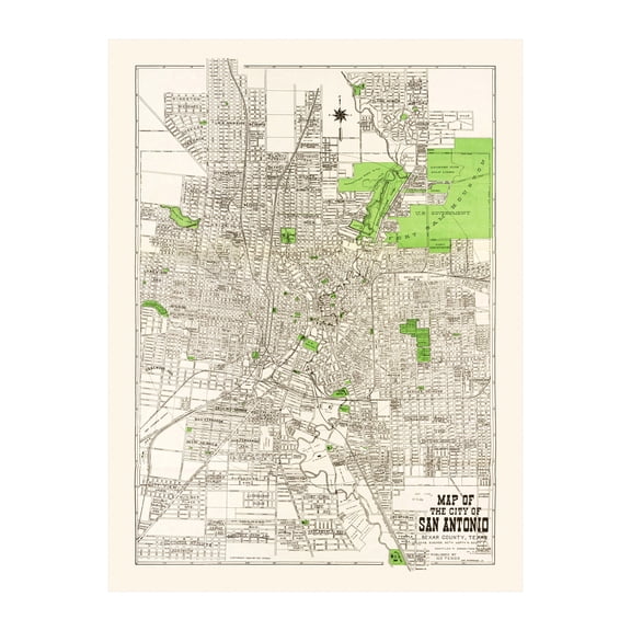 San Antonio Art, 1924 Vintage Map of San Antonio Texas, TX History Wall Decor Gift, Old San Antonio Map - 18" x 24" Unframed Print