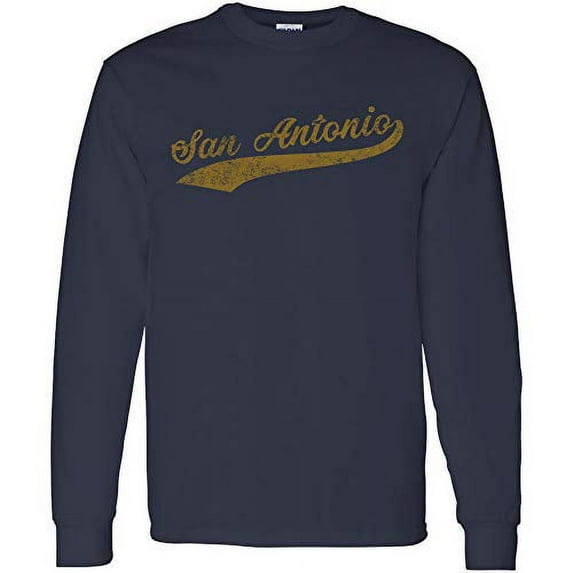 San Antonio Baseball Script - Hometown Pride, Pitcher Long Sleeve T Shirt - 2X-Large - Navy