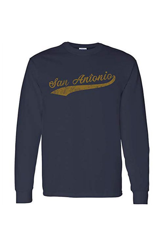 San Antonio Baseball Script - Hometown Pride, Pitcher Long Sleeve T Shirt - Medium - Navy