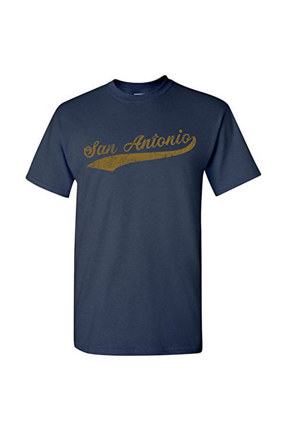 San Antonio City Baseball Script Basic Cotton T-Shirt - Small - Navy