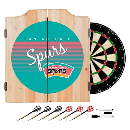 San Antonio Spurs NBA Hardwood Classics Dart Cabinet Set with Darts and Board - Teal, Pink, White, Silver