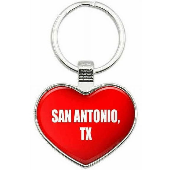 San Antonio TX - City State Metal Heart Keychain Key Chain Ring, Multiple Colors Available