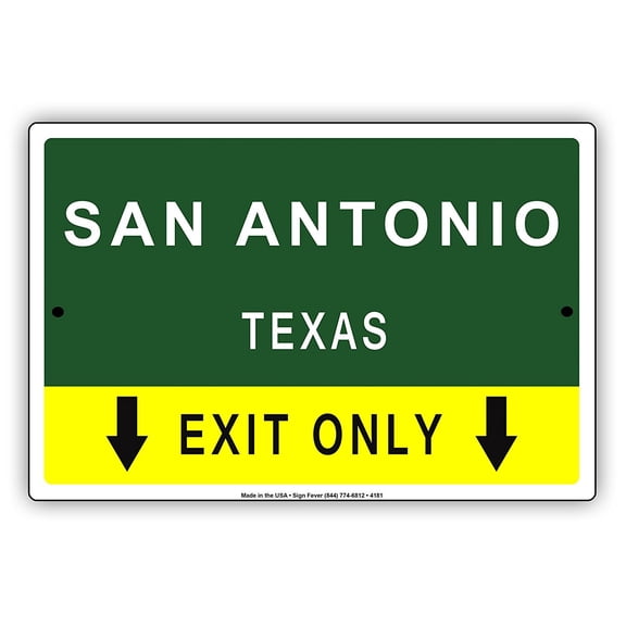 San Antonio Texas Exit Only With Pointer Arrow Direction Way Road Signs Alert Caution Warning Aluminum Metal Sign 8"x12" Plate