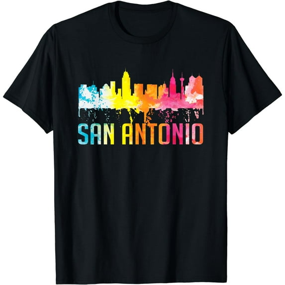 San Antonio Texas Retro Watercolor City Skyline Art Souvenir T-Shirt