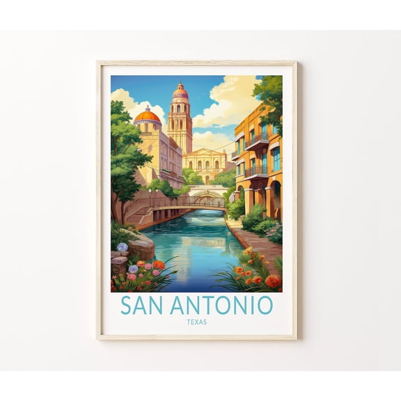 San Antonio Texas River Walk Historic City Wall Art Print, Unframed Canvas 16x20in
