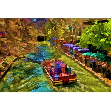 San Antonio Texas Riverwalk Illustration Cool Wall Art Print Poster 18x12