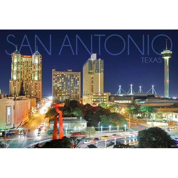 San Antonio, Texas, Skyline at Night (12x18 Wall Art Poster, Room Decor)