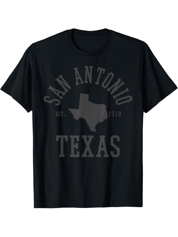 San Antonio Texas - State Map Est. 1718 Souvenir Texan Pride T-Shirt - Classic Unisex 100% Cotton Crew Neck T-Shirt Breathable Casual Everyday Wear Affordable Graphic Soft Che