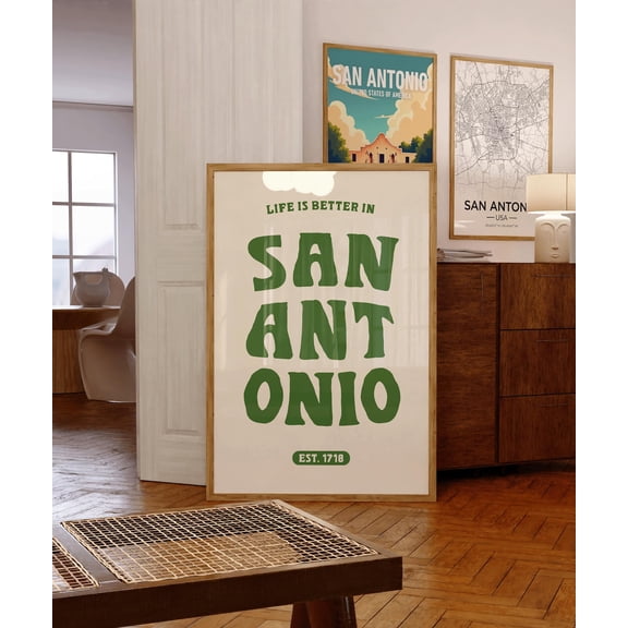 San Antonio Vintage Travel Poster Texas City Map Wall Art Home Decor, Unframed Poster