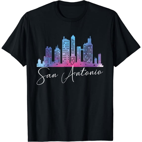 San Antonio Watercolor Skyline Texas State T-Shirt Black 2X-Large