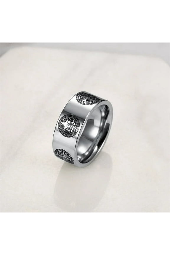 14K Yellow Gold Christian Catholic Jewelry Religious Saint Benedict Medal Ring