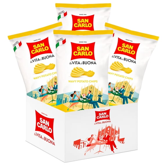 San Carlo Multi Pack 4X Wavy n1 Italian Potato Chips - 180gr - for Snacking Bliss