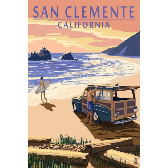 San Clemente, California, Woody on Beach (12x18 Wall Art Poster, Room Decor)