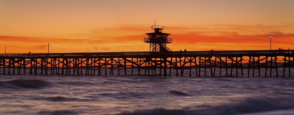 San Clemente Municipal Pier In Sunset Panorama San Clemente City Orange County Southern California Usa Canvas Art - Richard Cummins Design Pics (28 x 11)