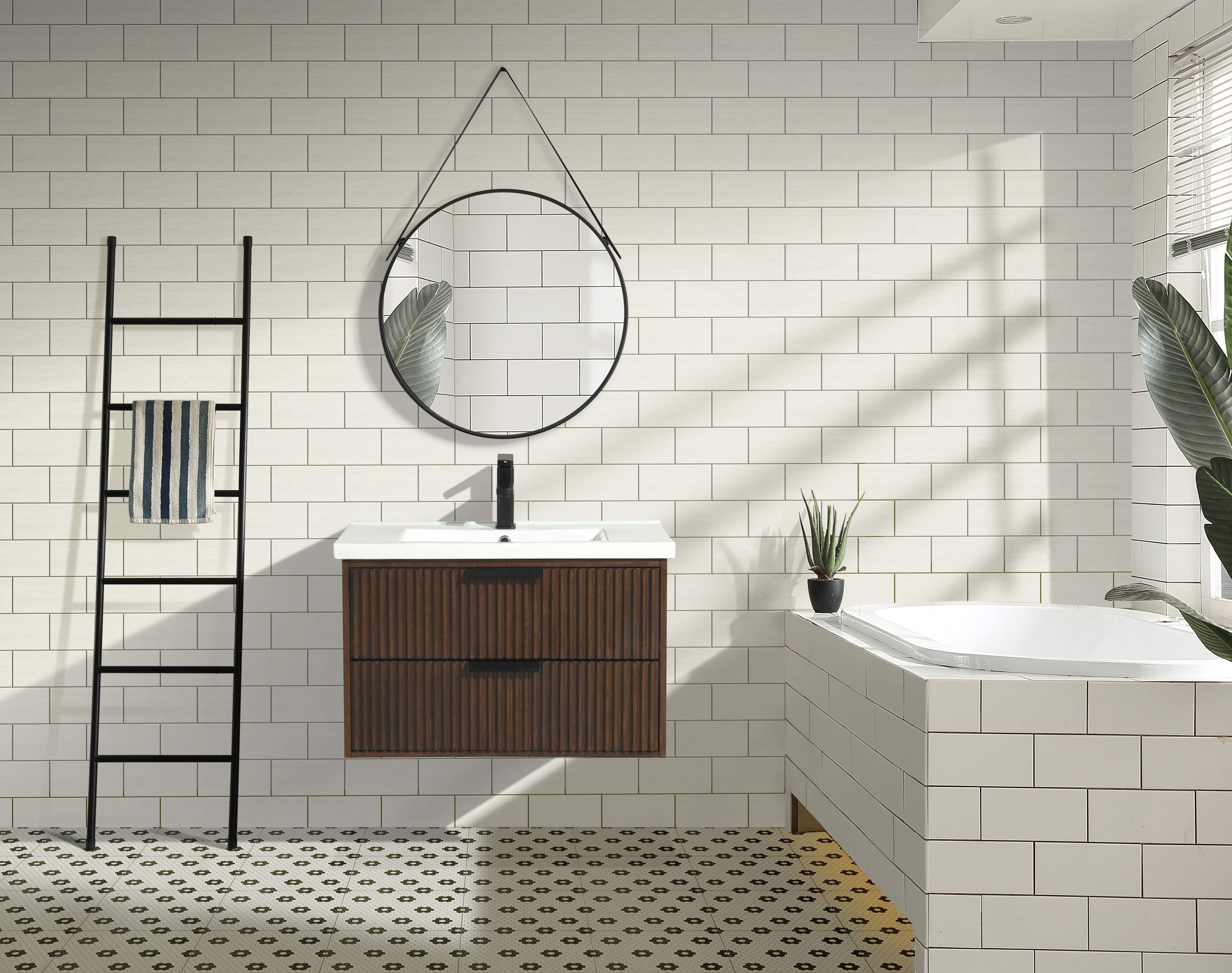 San Diego 30" Walnut Wood Bathroom Vanity with Ceramic Countertop
