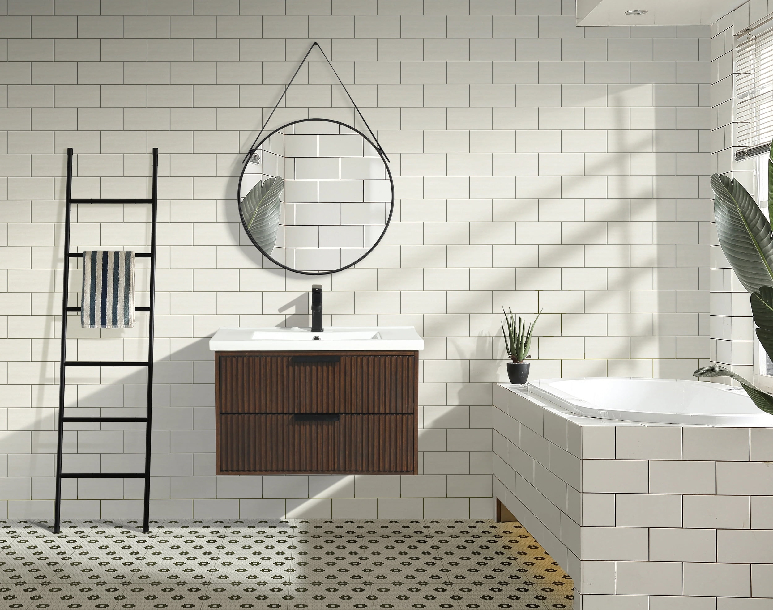 San Diego 30" Walnut Wood Bathroom Vanity with Ceramic Countertop