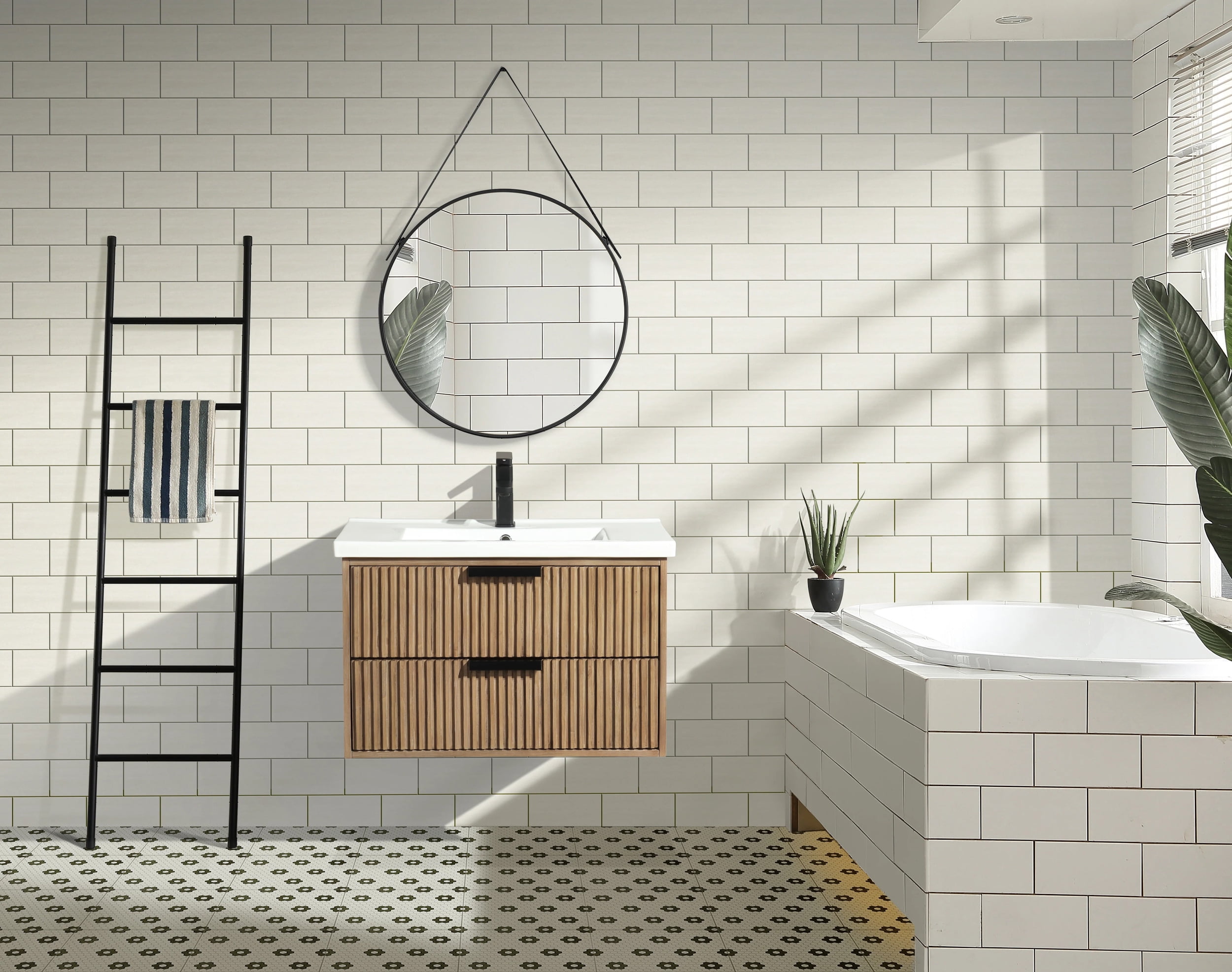 San Diego 30" Weathered Fir Wall-Mount Bathroom Vanity with Ceramic Top