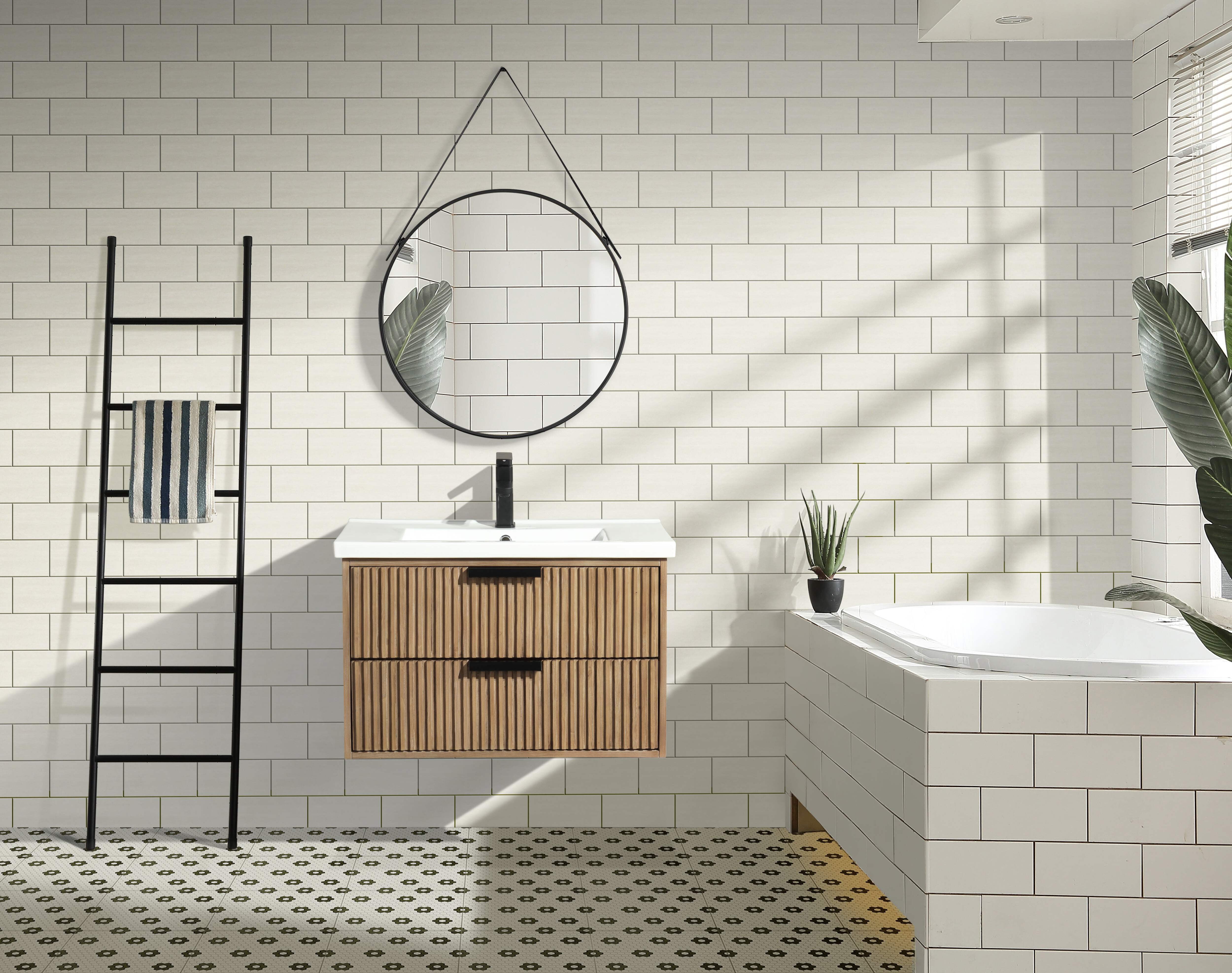 San Diego 30" Weathered Fir Wall-Mount Bathroom Vanity with Ceramic Top