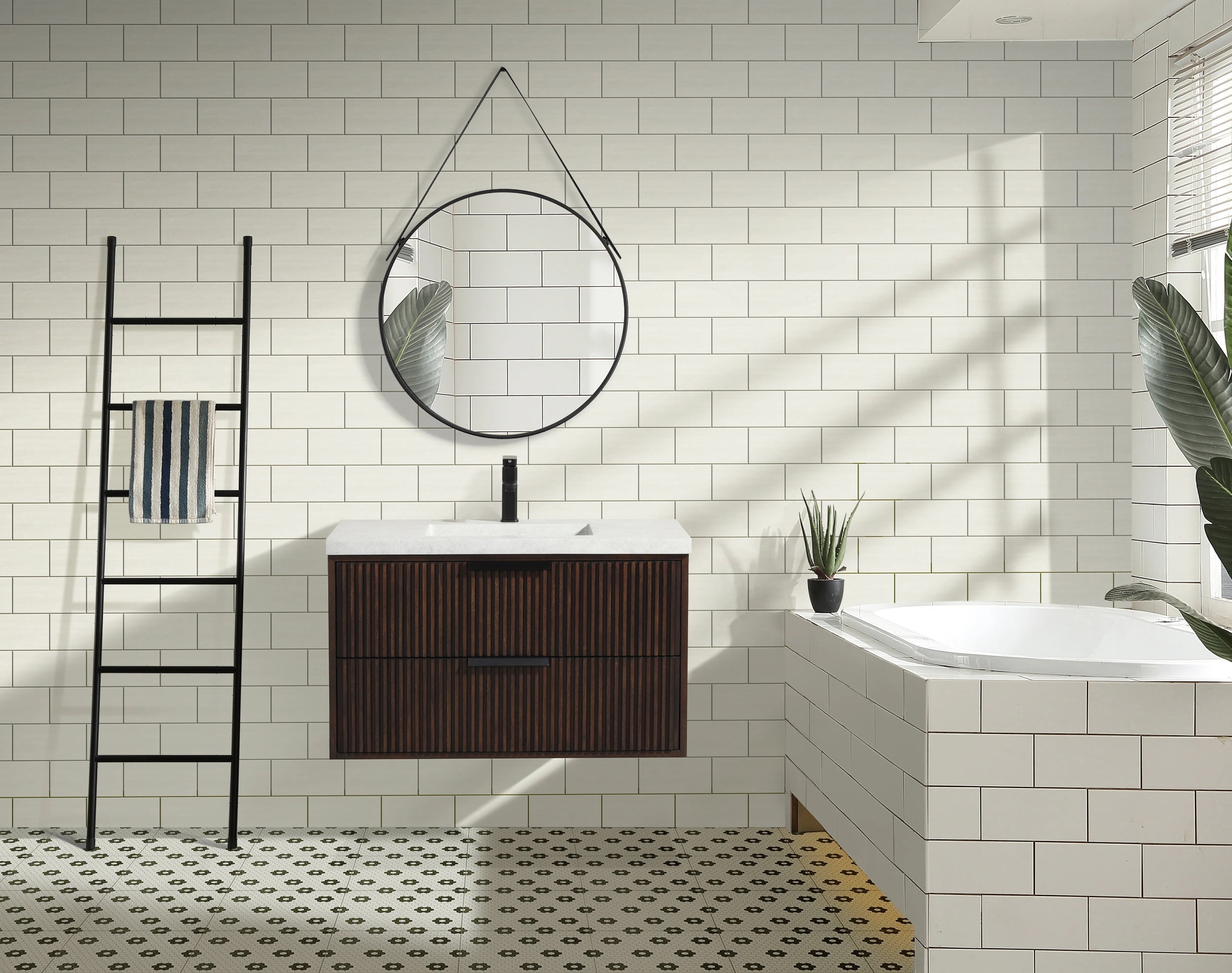 San Diego 36" Walnut Floating Bathroom Vanity with Concrete Countertop
