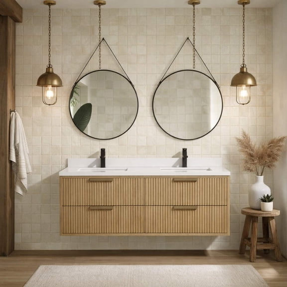 San Diego 55" Floating Bathroom Vanity Oak