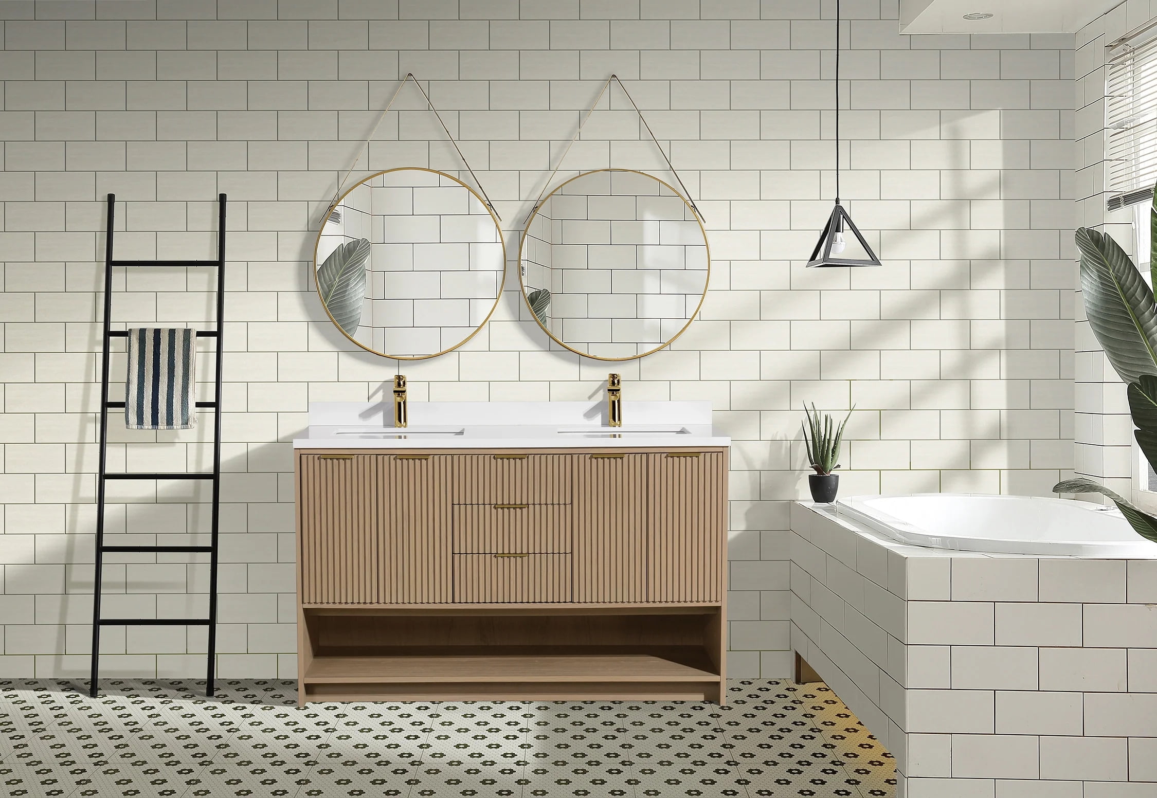 San Diego 55" Oak Gray Double Sink Vanity with Quartz Top