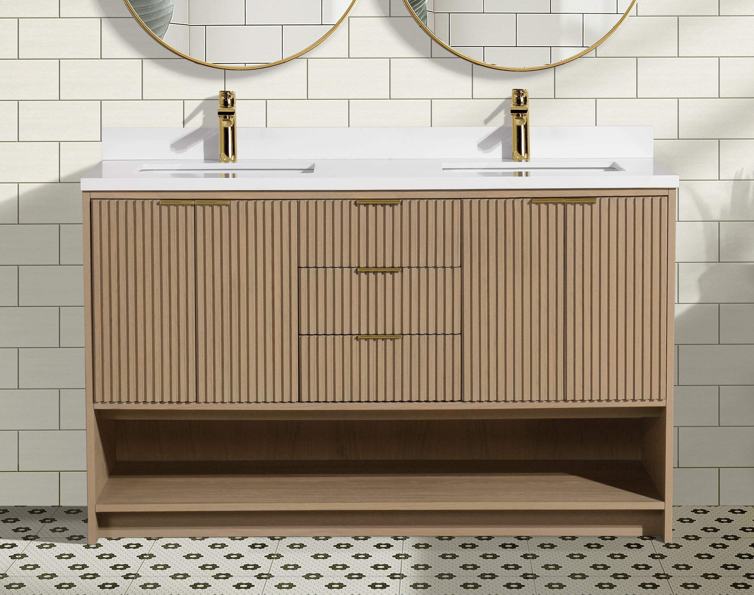 San Diego 55" Oak Gray Double Sink Vanity with Quartz Top