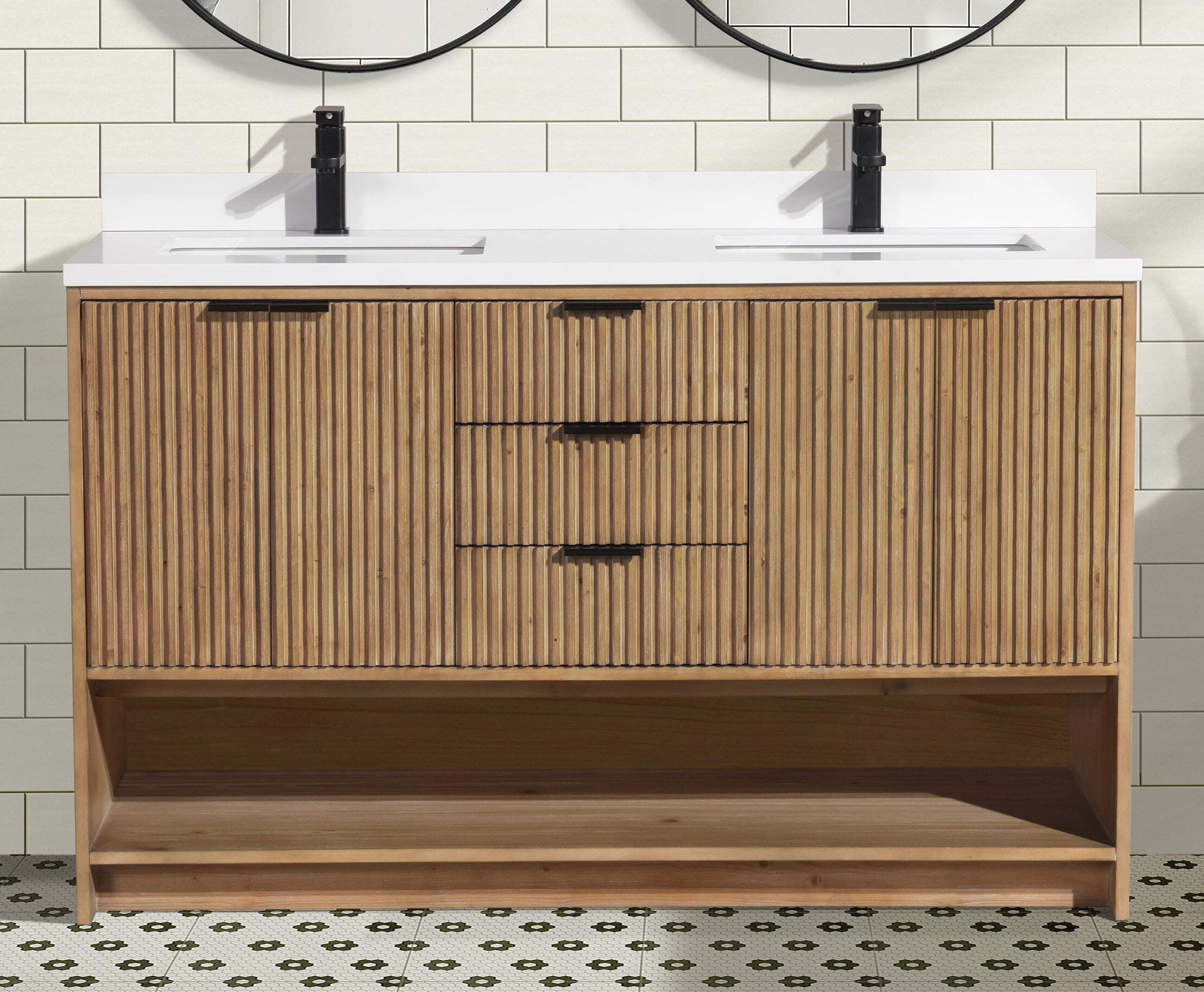 San Diego 55" Weathered Fir Double Sink Freestanding Vanity