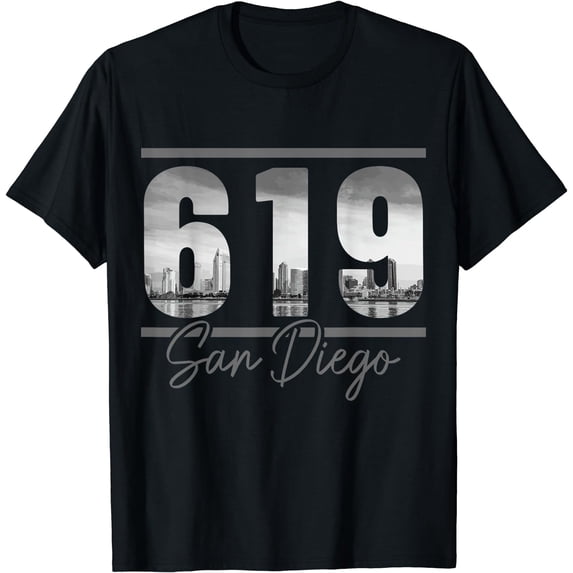 San Diego 619 Area Code Vintage Skyline California T-Shirt Black 4X-Large