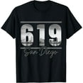 thumbnail image 1 of San Diego 619 Area Code Vintage Skyline California T-Shirt Black Large, 1 of 4