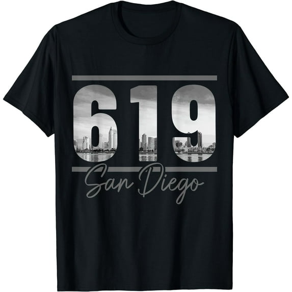 San Diego 619 Area Code Vintage Skyline California T-Shirt Black Medium