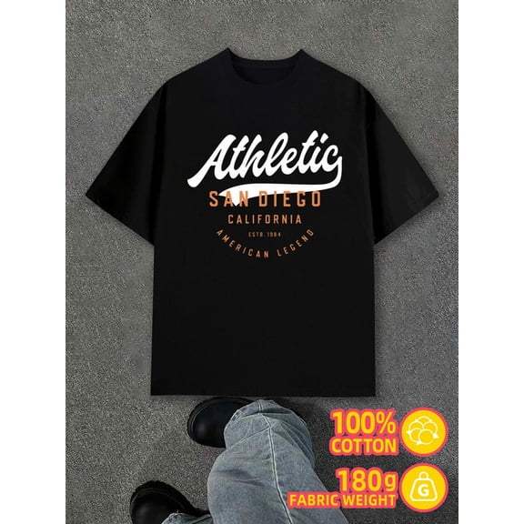 San Diego Athletic for men black 180G 100% Cotton Perfect for exercise Casual Unisex Shirt Short Sleeve tshirts Funny Unisex Shirt Cotton tshirts Basic Unisex Shirt Printed tshirts