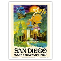 San Diego California - 200th Anniversary 1969 - Vintage Travel Poster by France Carpentier c.1969 - Master Art Print (Unframed) 9in x 12in