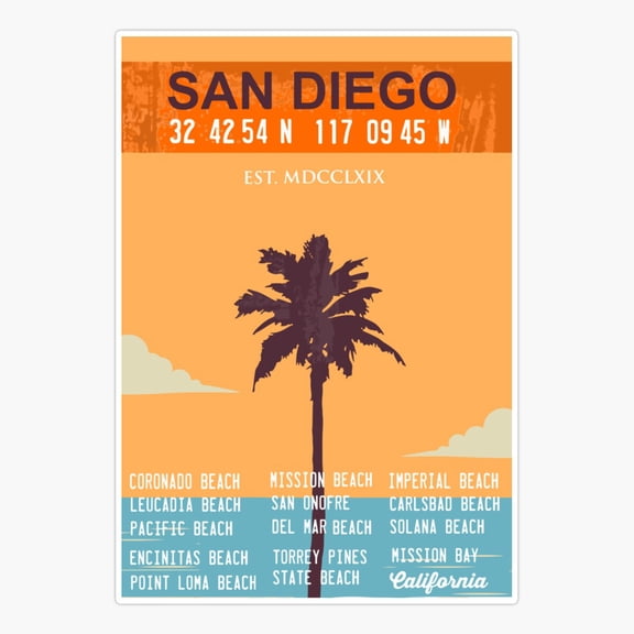 San Diego California Beautiful Beach Travel Sticker
