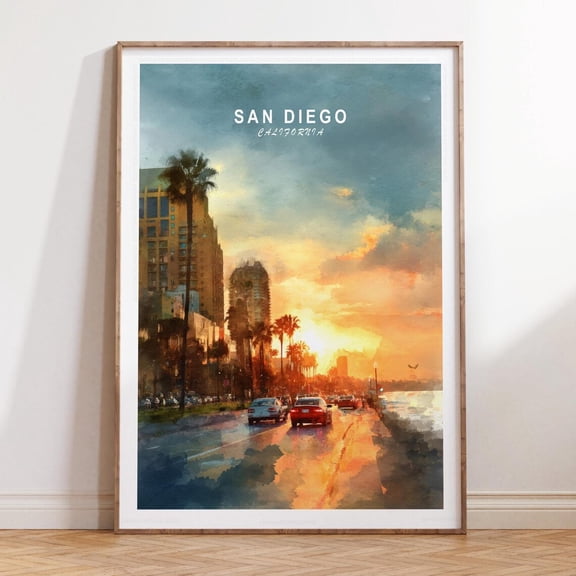 San Diego California, Coastal Print, Sunset City Poster