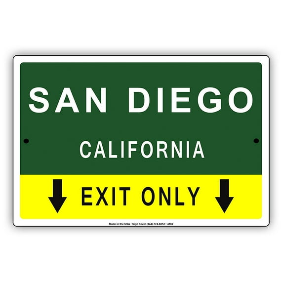 San Diego California Exit Only With Pointer Arrow Direction Way Road Signs Alert Caution Warning Aluminum Metal Sign 12"x18" Plate