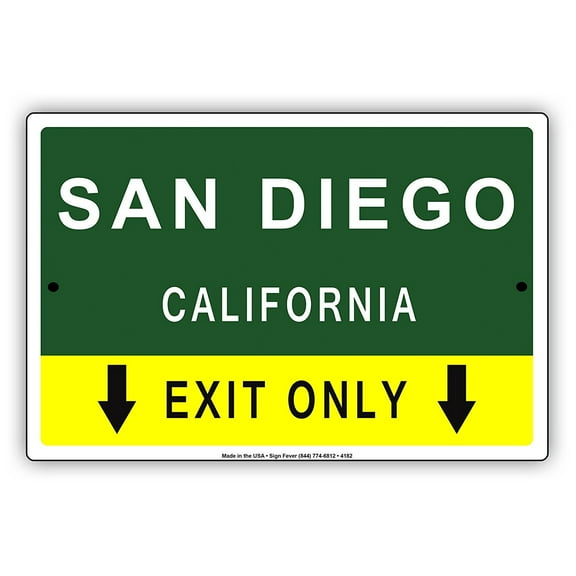 San Diego California Exit Only With Pointer Arrow Direction Way Road Signs Alert Caution Warning Aluminum Metal Sign 8"x12" Plate