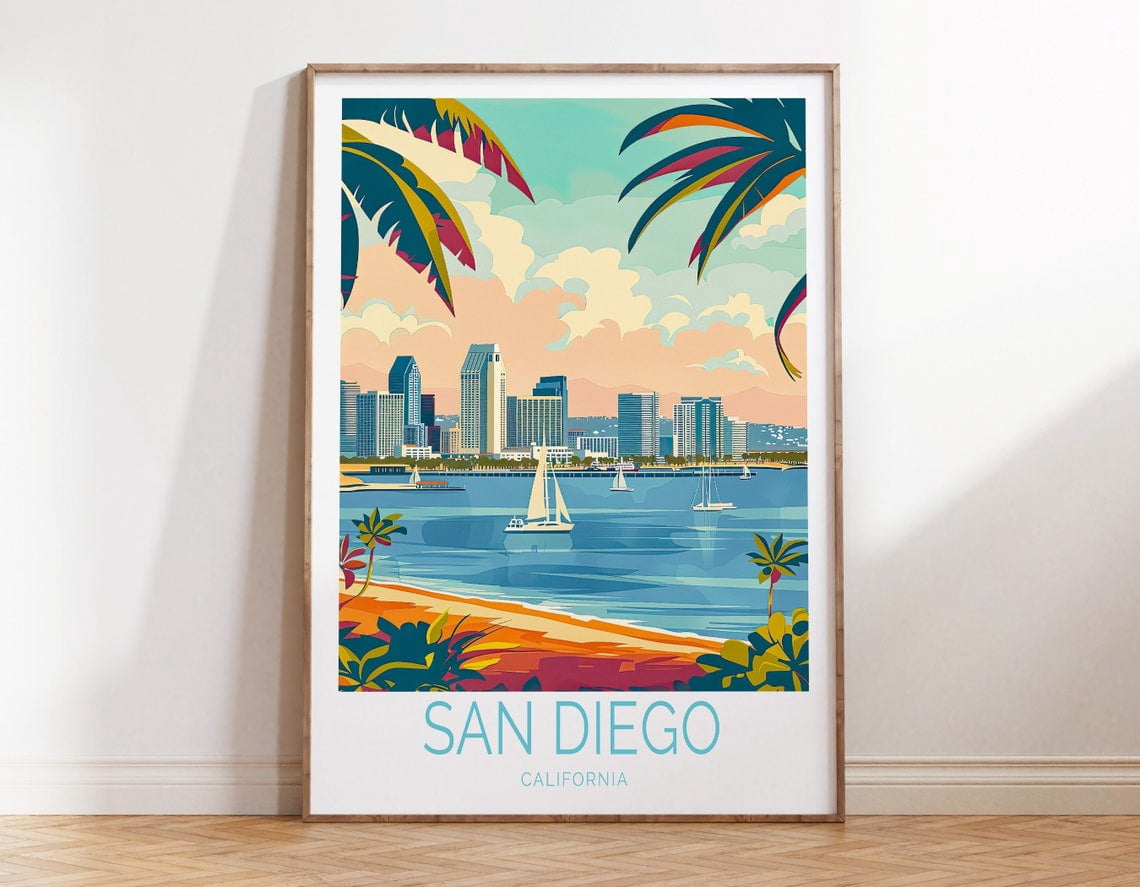 San Diego California Honeymoon Travel Scenery Wall Art V2, Unframed ...