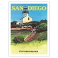 thumbnail image 1 of San Diego California - Old Point Loma Lighthouse - Vintage Airline Travel Poster by Tom Hoyne c.1973 - Fine Art Matte Paper Print (Unframed) 24x32in, 1 of 4