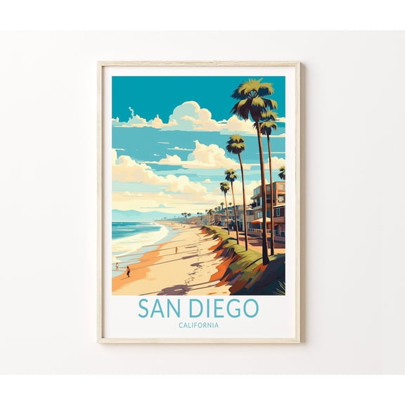 San Diego California Pacific Coast Cityscape Urban Wall Art, Stretched Canvas 8x10in