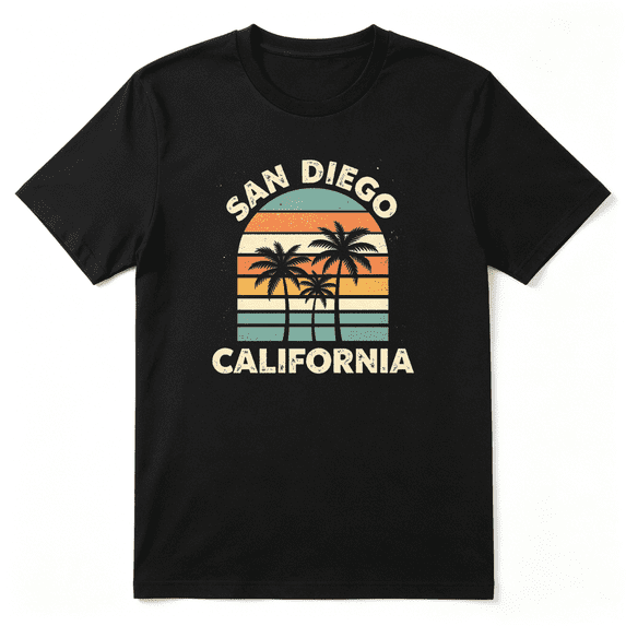 San Diego California Palm Trees Retro Graphic Tee for Men and Women, Outdoor Beach Cotton Short Sleeves T-Shirt