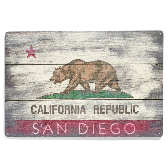 San Diego, California, Rustic California State Flag (12x18 Aluminum Art, Indoor Outdoor Metal Sign Decor)