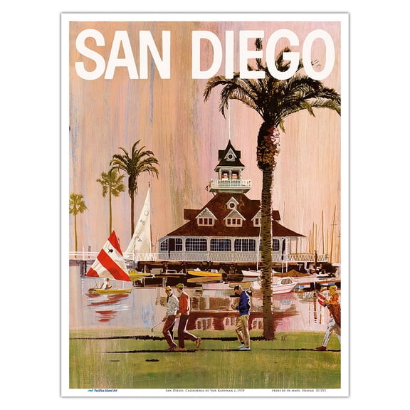 San Diego California - Southern California - Vintage Airline Travel Poster by Van Kaufman c.1970 - Master Art Print (Unframed) 9in x 12in