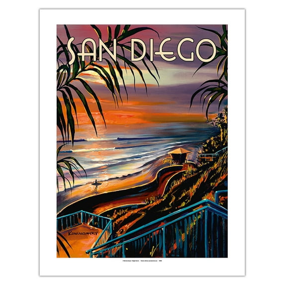 San Diego - California Sunset - Vintage Travel Poster by Wade Koniakowsky - Bamboo Fine Art 290gsm Paper (Unframed) 17x22in