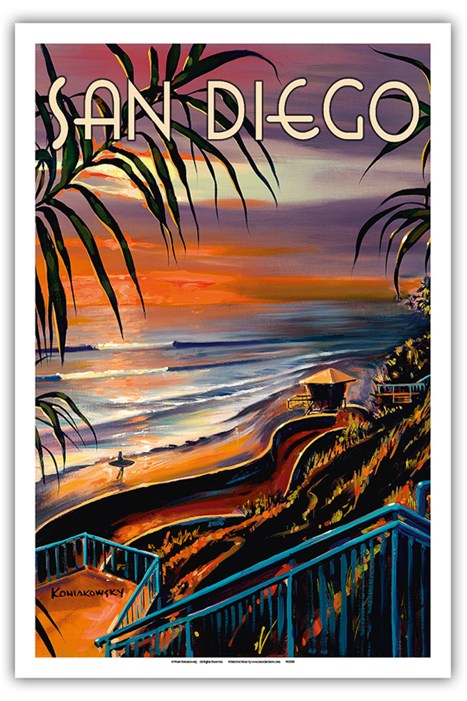 San Diego - California Sunset - Vintage Travel Poster by Wade ...
