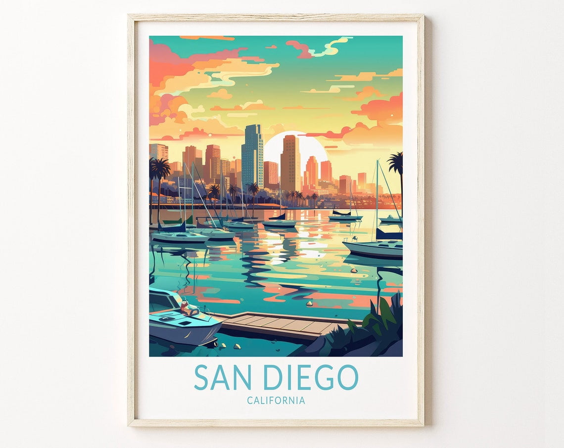 San Diego California Travel Poster, San Diego Travel Wall Poster Print ...