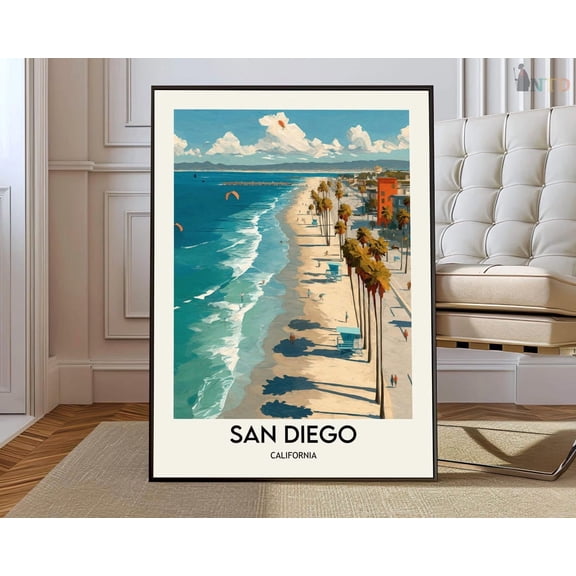 San Diego California Wall Art Print, Pacific Coast City Map And Skyline Decor