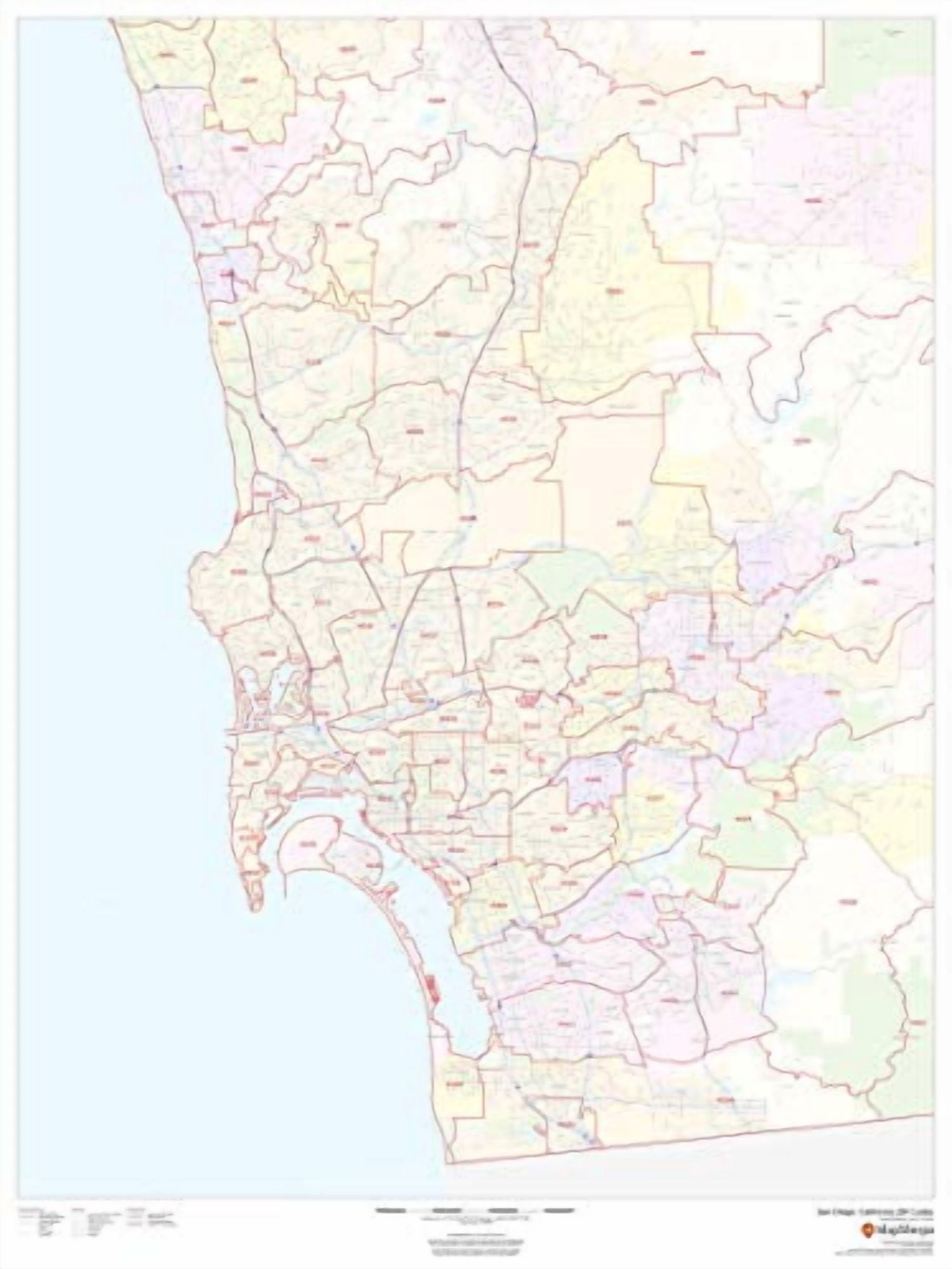 Fresno, California ZIP Code Map - 36x48 Inches Laminated Wall Map, Scale 1:30,000
