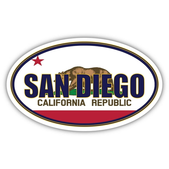 San Diego City California State Flag | CA Flag San Diego County Oval State Colors Bumper Sticker Car Decal 3x5 inches