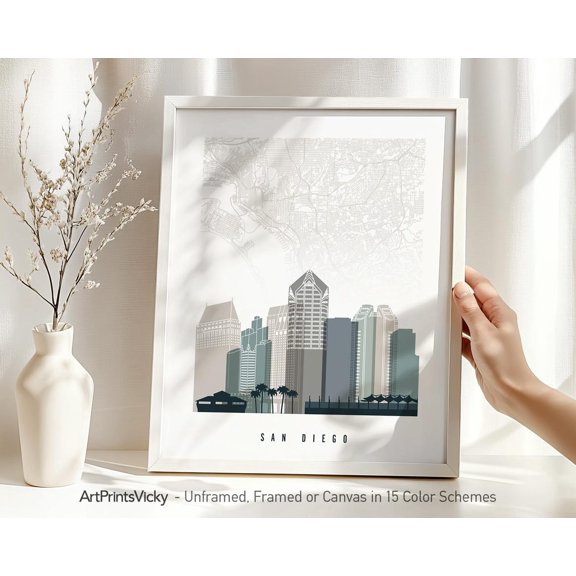 San Diego City Map Office Wall Art Poster